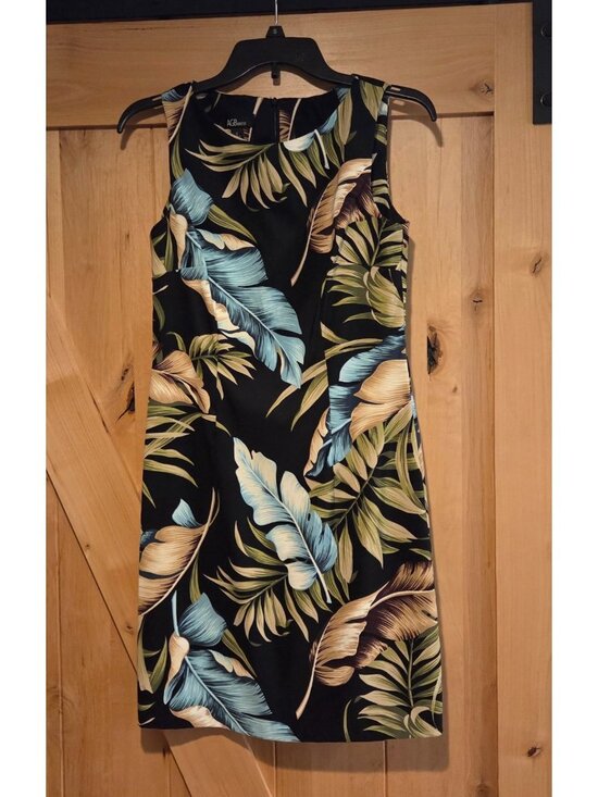 AGB Dresses & Skirts - AGB Dress Floral Aloha Hawaii Midi Sleeveless Size 6  Black Blue Green Zip